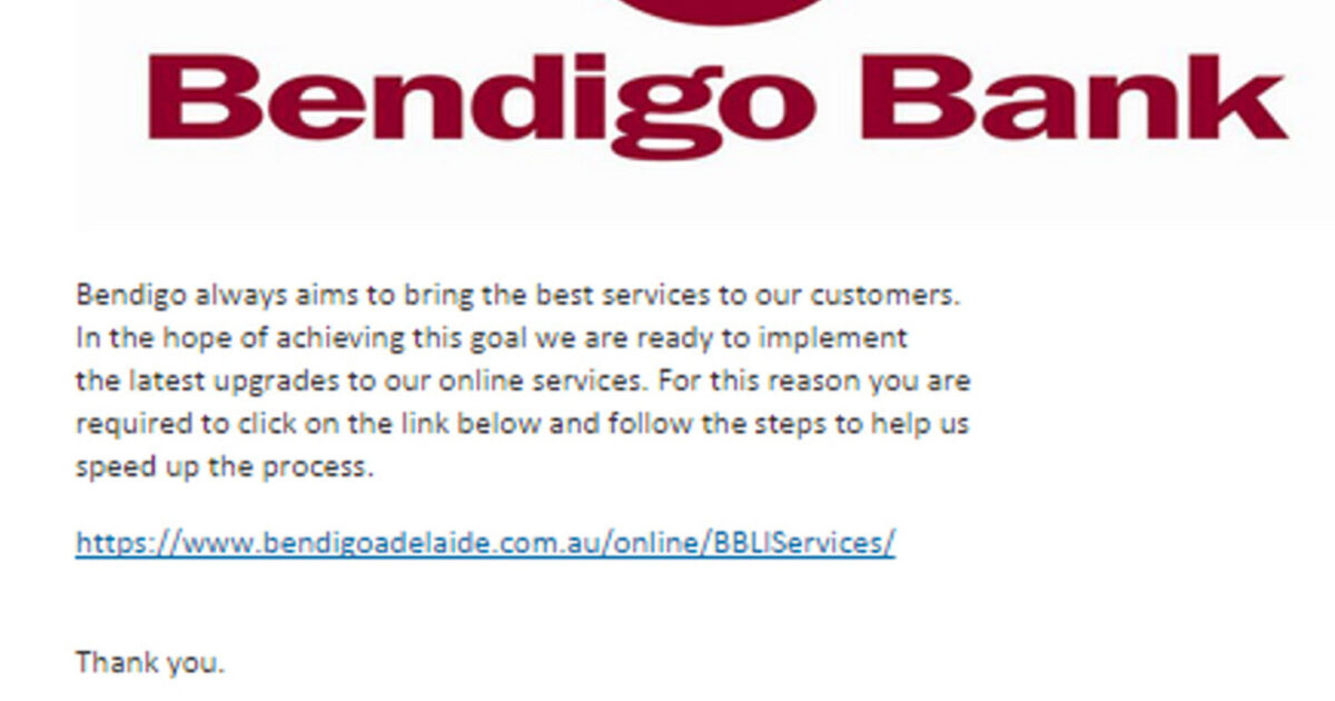 Phishing scam targets Bendigo Bank customers MailShark