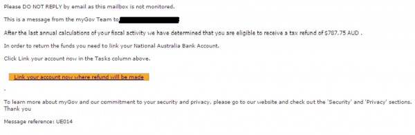 Another tax refund phishing scam - MailShark