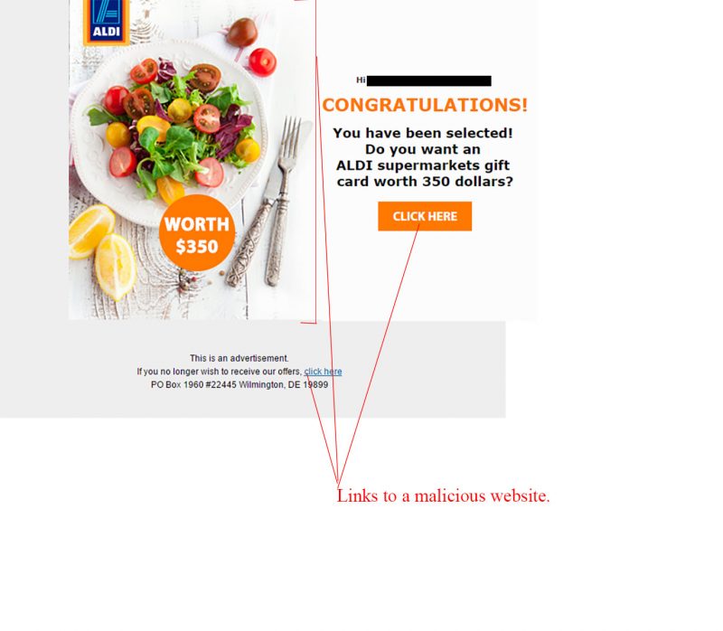 Aldi $350 Gift Voucher Scam - MailShark