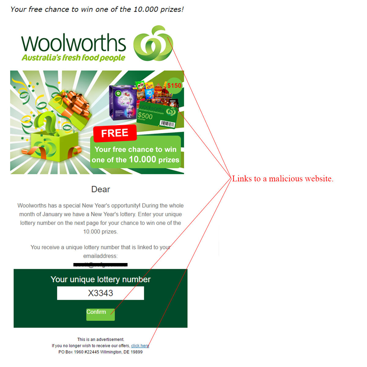 Woolworths gift card scam email reported to ACCC Scamwatch
